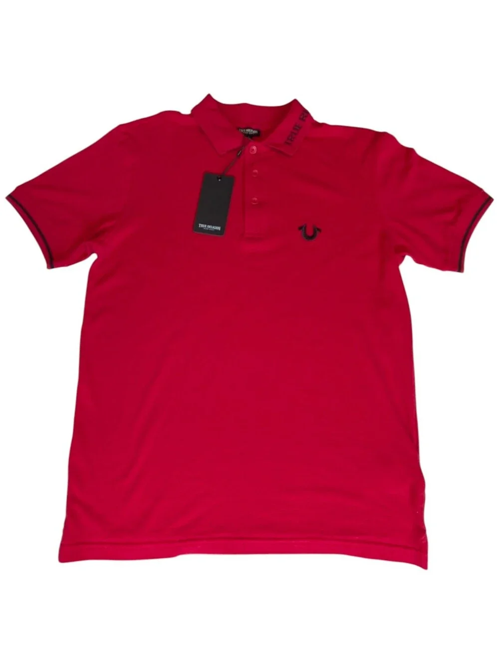 True Religion Red Logo Polo Shirt Branded Collar Cotton NWT Men M